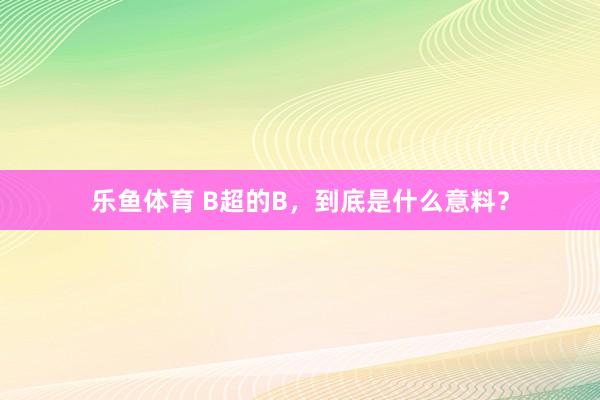乐鱼体育 B超的B，到底是什么意料？